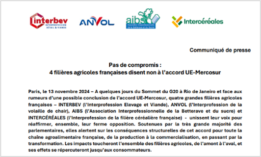 Pas de compromis : 4 filières agricoles françaises disent non à l’accord UE-Mercosur