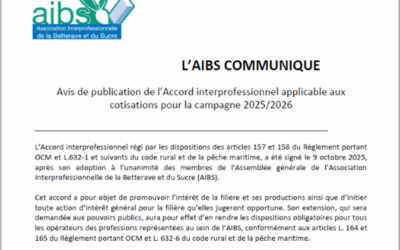 Avis de publication de l’Accord interprofessionnel applicable aux cotisations pour la campagne 2025/2026