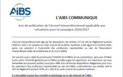 Avis de publication de l’Accord interprofessionnel applicable aux cotisations pour la campagne 2026/2027